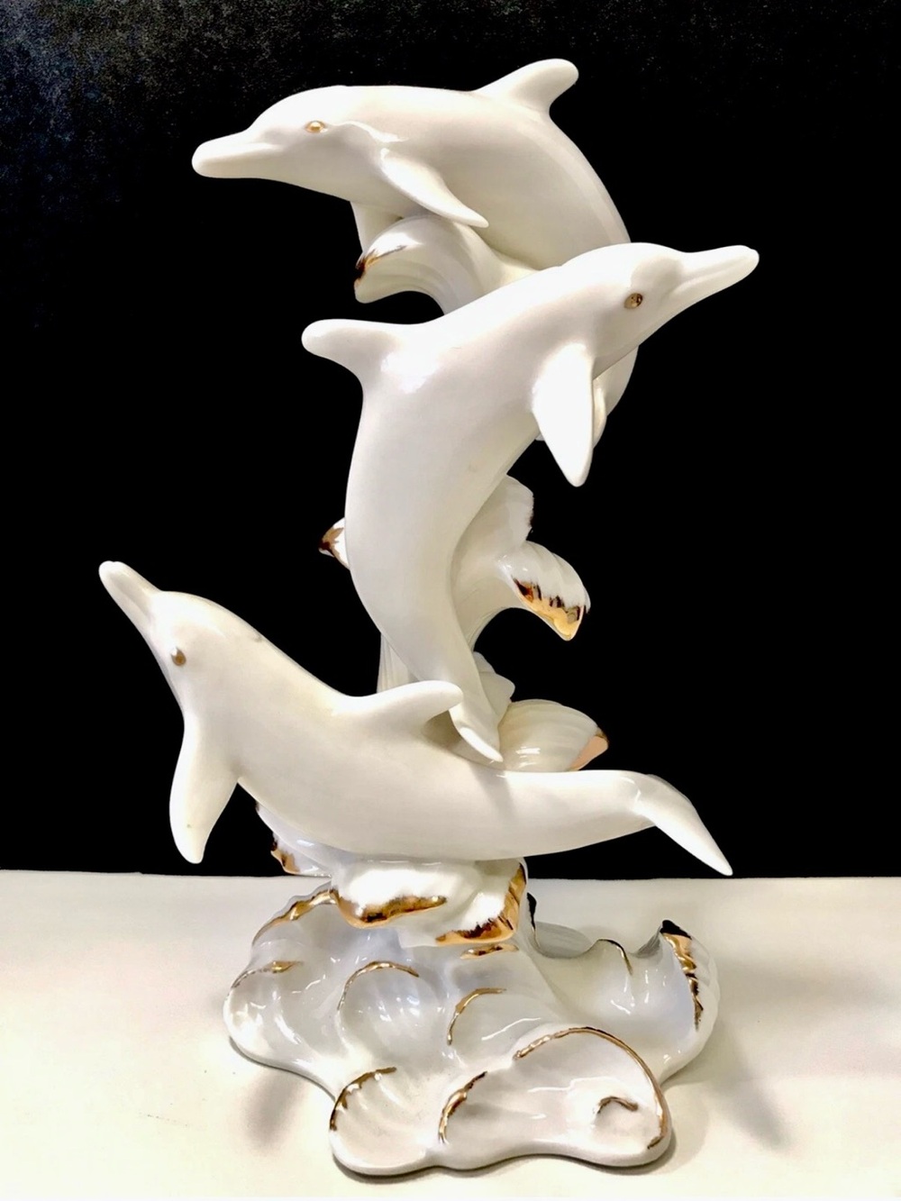 Lenox Dolphin Wave Dancers Ivory Bone China Gold Gilded Ocean Life Sculpture